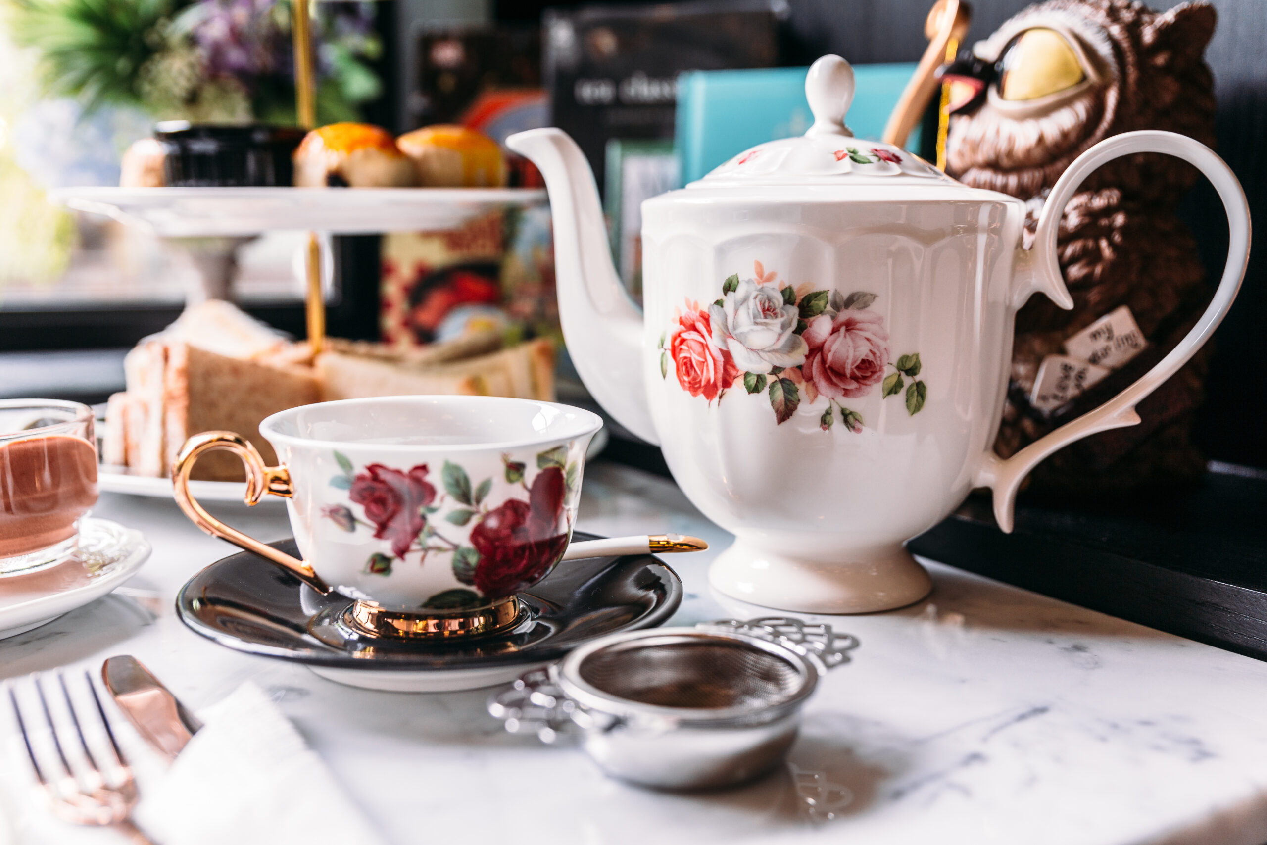 English Vintage Porcelain Roses Tea Sets including teapot, tea